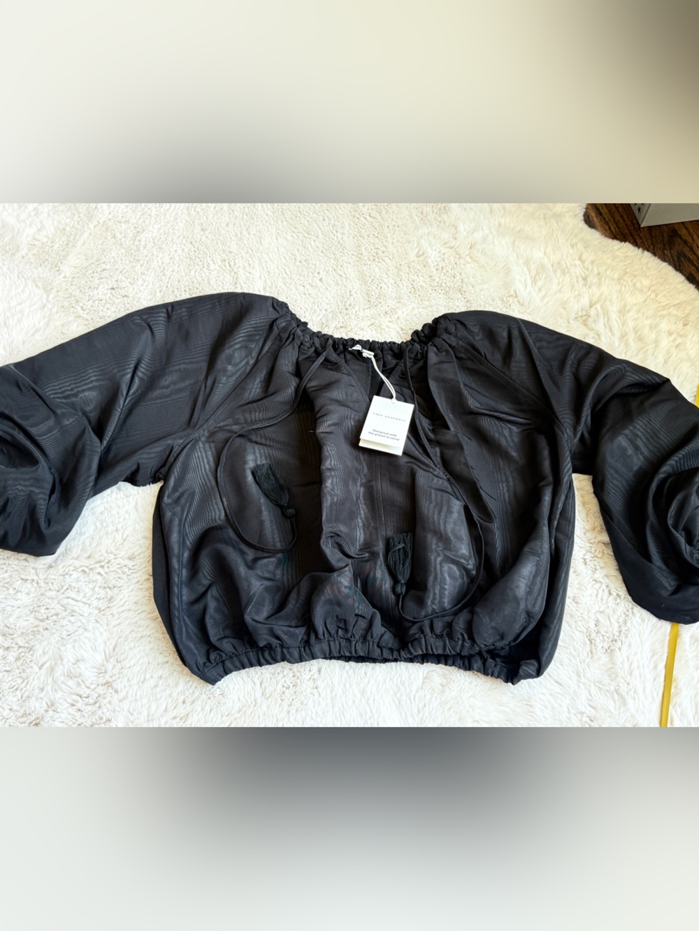 Black Sheer Puff-Sleeve Cropped Top by ASTR the Label